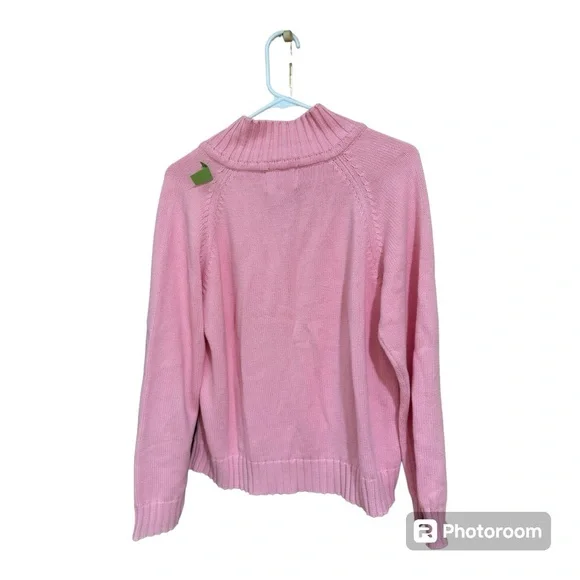 Lilly Pulitzer‎ Vintage Baby Pink Zip Knit 100% Cotton Sweater. Women’s Large. - Picture 3 of 4